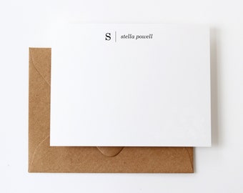 Personalized Monogram Note Card Stationery Set | 12 Flat Modern Minimalist Monogrammed Initial Name Notecards