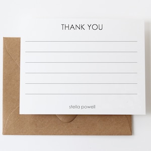 Personalized Lined Thank You Note Cards for Kids | Thank You Stationery Set of 12 Flat Notes with Envelopes | Lined Stationery for Kids | N9