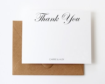 Personalized Elegant Thank You Couples Note Card Set | 12 Script Wedding Stationery, Newlywed Notecards
