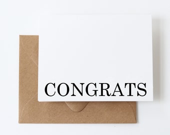 Simple Congrats Card for Wedding Gift | Classic Congratulations Card for Graduation | 1 or 10 Folded Congrats Cards for Engagement Gift |G12