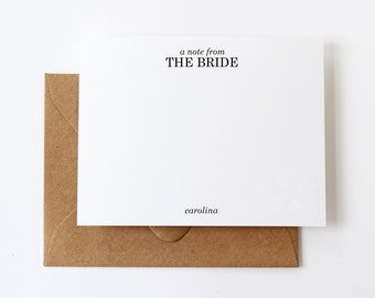 Personalized Classic Stationery for Bride | A Note from the Bride Stationary | 12 Note Cards for Bridal Shower | Gift for Bride To Be |N72