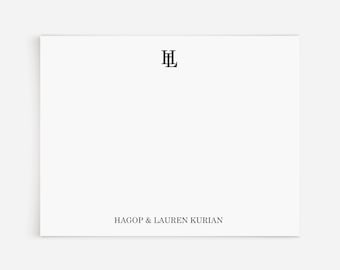 Custom Layered Monogram Stationery  | 12 Wedding Couples Initials Thank You Note Cards