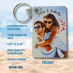 Custom Photo Keychain with Names & Hearts – Personalized Couple Gift, Anniversary Keepsake, Custom Picture Keyring, Gift for Him or Her
