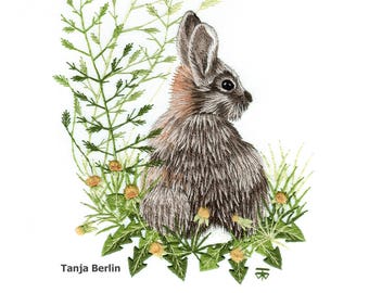 Wild Rabbit Needle Painting Hand Embroidery Kit and PDF File with Colour Work-in-Progress Photos