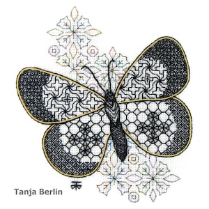 Beginners Hand Embroidery Kit - Blackwork Butterfly Hand Embroidery Kit - Counted Thread Embriodery