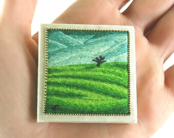 Miniature Landscape Hand Embroidery Kit and PDF File with Colour Work-in-Progress Photos