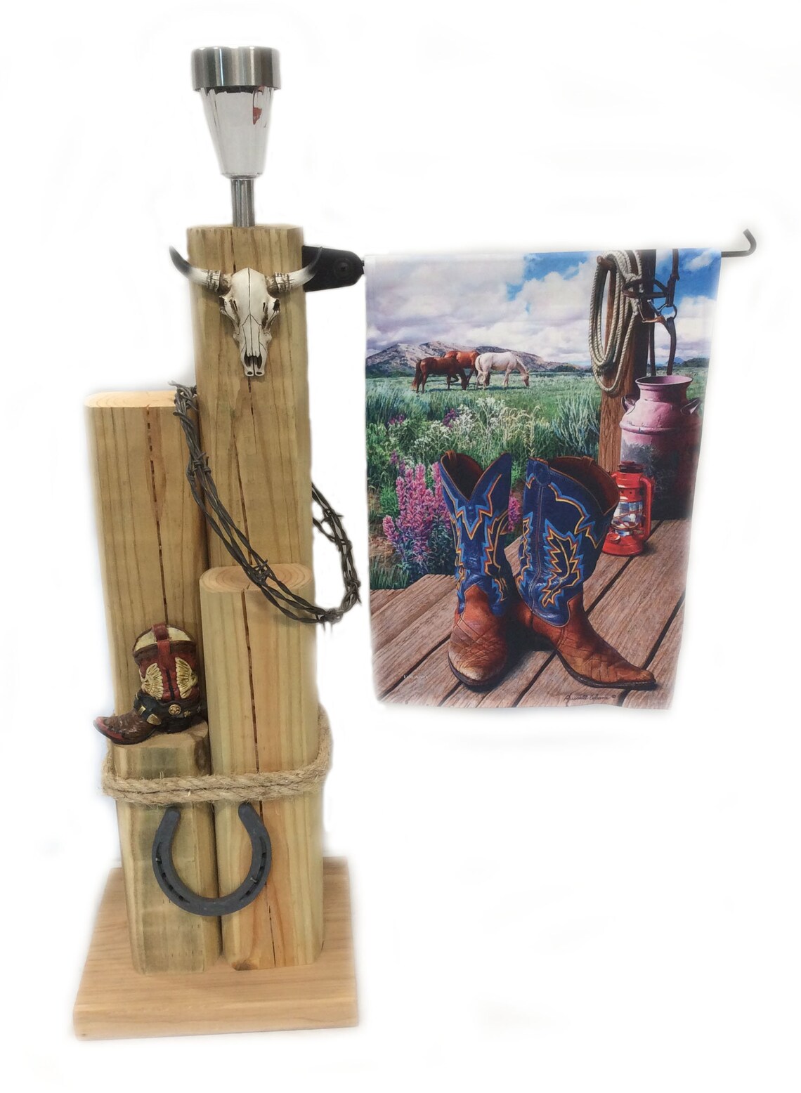 Rustic Solar Light Post Western Lamp Post Wooden Solar Light | Etsy