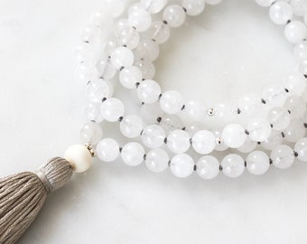Quartz Mala Necklace | HEAL | mala beads 108 necklace, mala tassel necklace, beaded yoga mala, crystal necklace, yoga 108 gemstone necklace