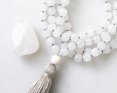 Quartz Mala Necklace HEAL mala beads 108 necklace, mala tassel necklace, beaded yoga mala, crystal necklace, yoga 108 gemstone necklace