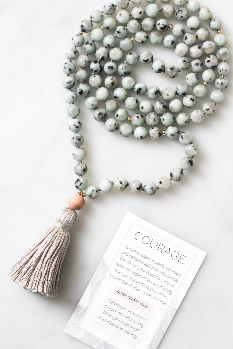 Jasper Mala Necklace COURAGE japa mala beads tassel Etsy