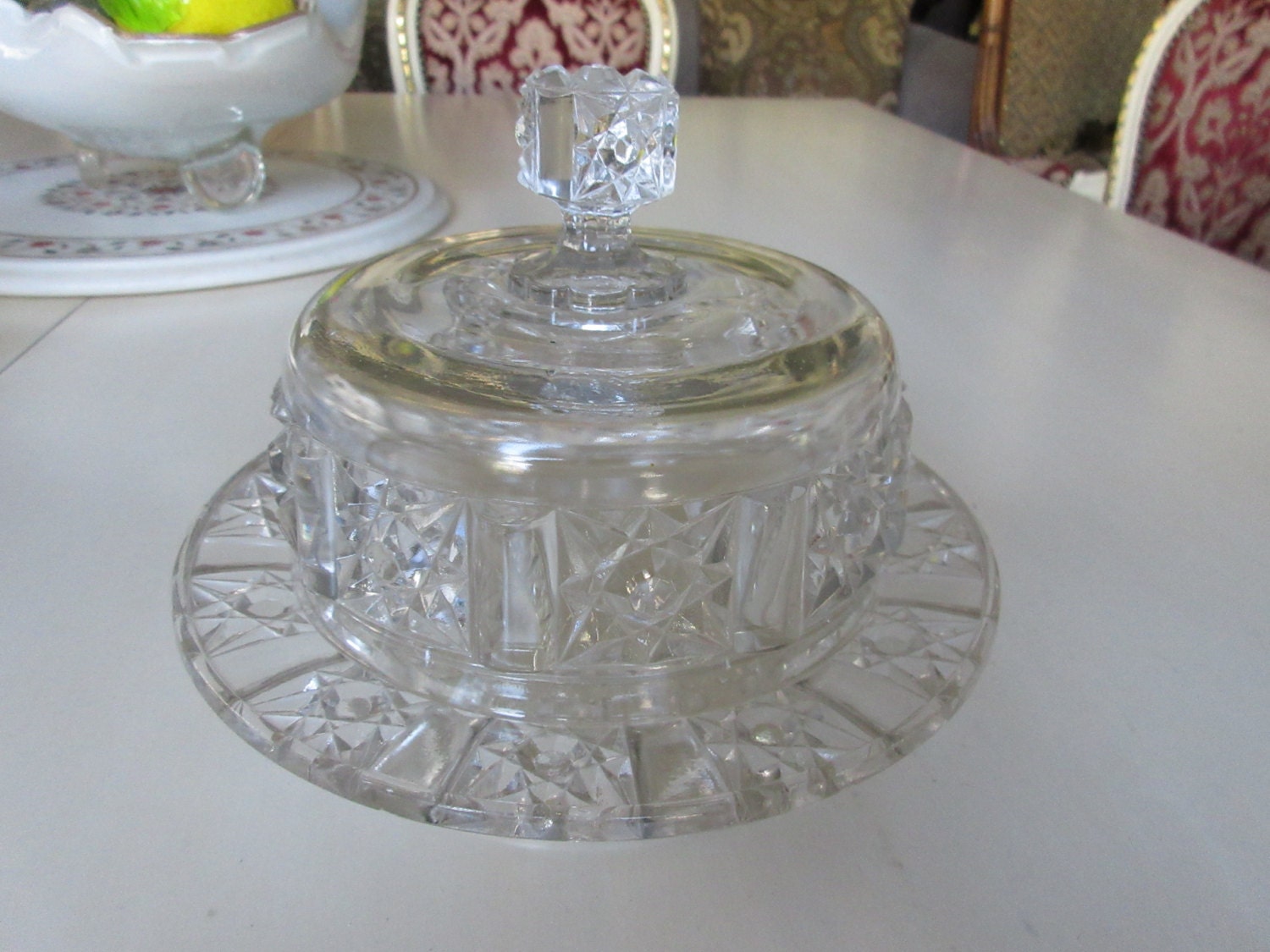 PRESSED GLASS CHEESE Plate with Dome Etsy