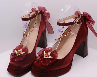 Bow Wedding Shoes, Elegant Flower Heels, Custom Red Heel Shoes