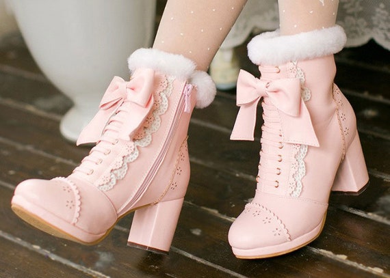 Lace Bow Bootslolita Shoes Sweet Kawaii 