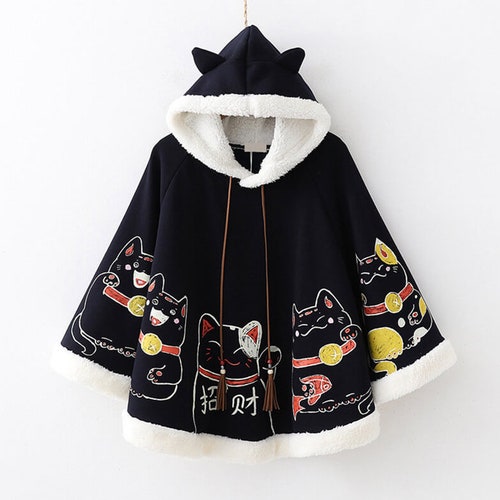 Cat Fleece Cape Hoodie Coat Cloak Coat Cat Hoodie Etsy