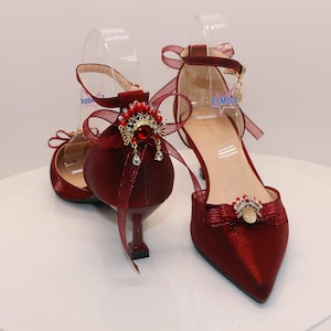 Peking Opera Heels with Red Shoes, Elegant Party Wedding Shoes