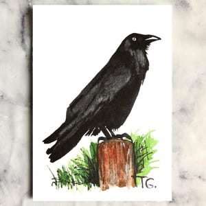 Crow Original Watercolor ACEO Painting – Small Bird Art, Miniature Wildlife Painting, Handmade Animal Artwork, Gift Art