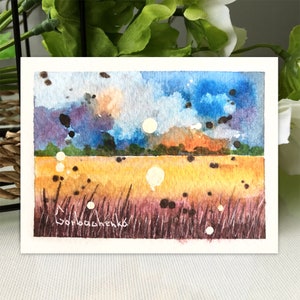 Aceo Original Art Wheat Field Original Watercolor Painting Miniature Aceo Card Tiny Mini Art Gift Ideas Space Art Countryside Landscape