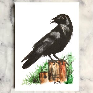 Crow Original Watercolor ACEO Painting – Small Bird Art, Miniature Wildlife Painting, Handmade Animal Artwork, Gift Art