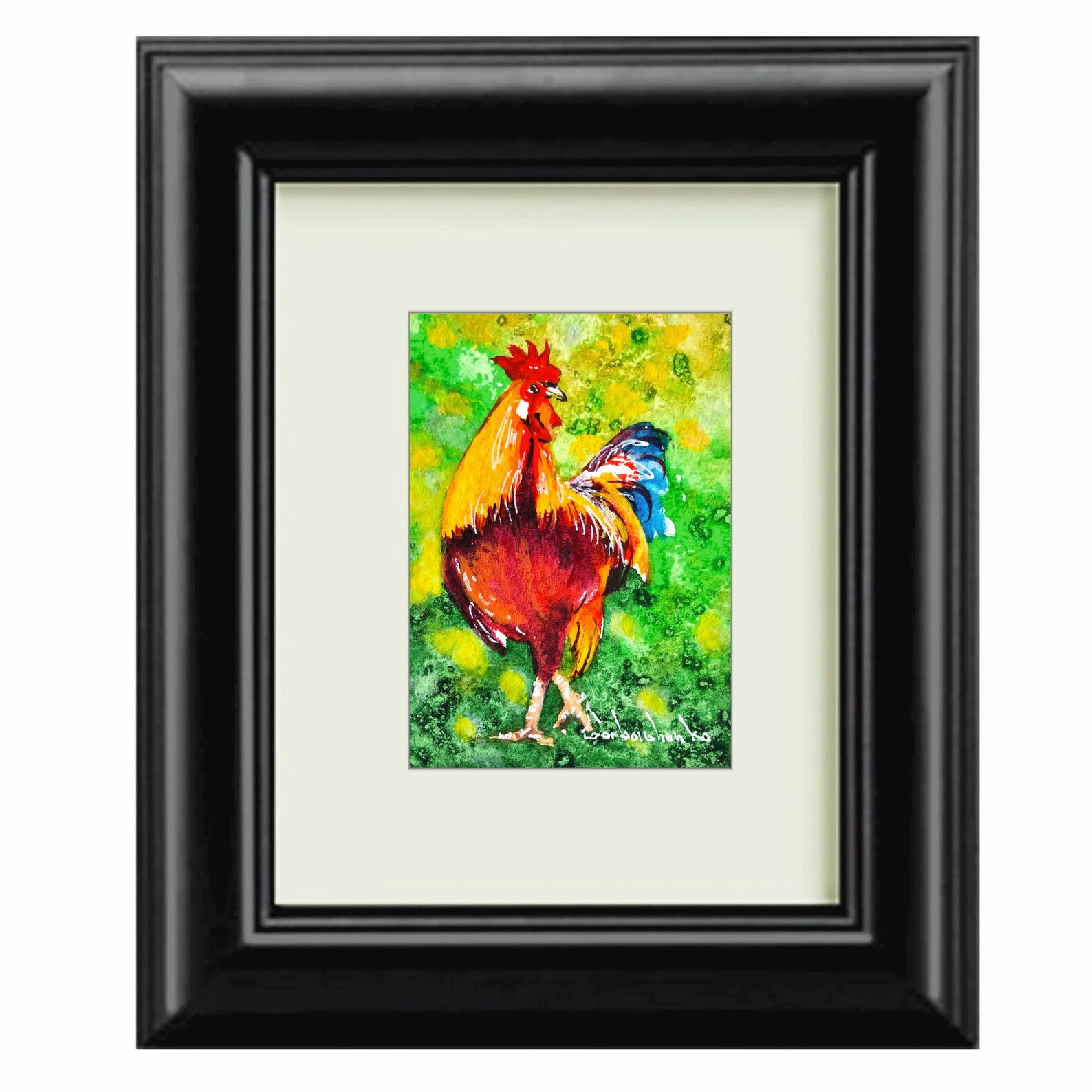 Aceo Original Art, Rooster Original Watercolor Painting, Miniature Aceo ...