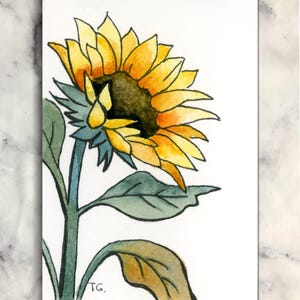 Original Sunflower Watercolor ACEO Art – Hand Painted Mini Floral Miniature Artwork Artist Trading Card
