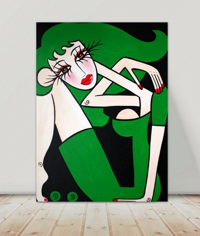 Modern POP Art Acrylic Painting on Canvas Abstract Woman Wall Etsy