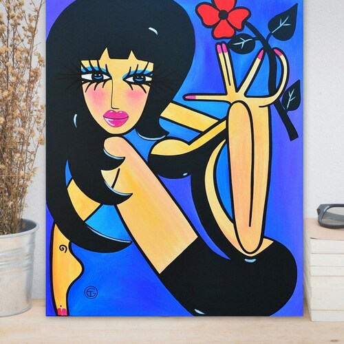 Office wall art Original order modern pop art Abstract woman painting on canvas Acrylic painting