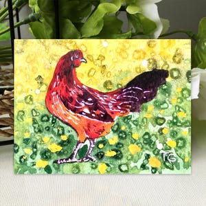 Aceo Original Art, Rooster Original Watercolor Painting, Miniature Aceo Card, Tiny, Mini Art, Gift Ideas, Space Art, Farm Animals Artwork