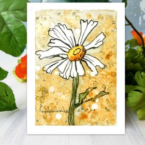Aceo Original Kunst, Daisy Blume Original Aquarell Malerei, Miniatur Aceo Karte, Tiny, Mini Kunst, Geschenkideen, Space Art, Floral Botanical