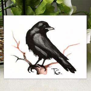 Crow Original Watercolor ACEO Painting – Small Bird Art, Miniature Wildlife Painting, Handmade Animal Artwork, Gift Art