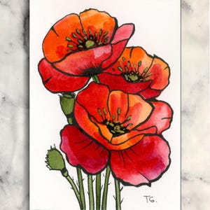 Original Red Poppy ACEO Watercolor Painting – Hand Painted Mini Floral Art