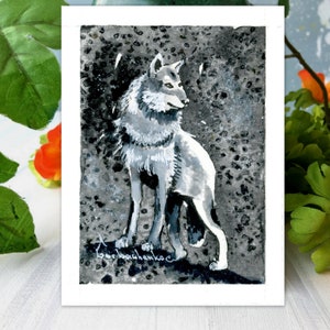 Aceo Watercolor Original Art, Wolf ACEO Card, Miniature Art, Carta acquerello fatta a mano, Animal Aceo Art, Pittura acquerello lupo