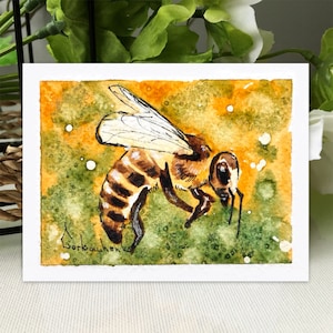 ACEO Original Art, Dipinto ad acquerello di un'ape - Carta da collezione in miniatura