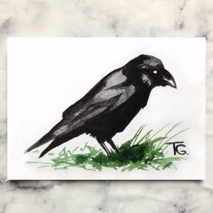 Crow Original Watercolor ACEO Painting – Small Bird Art, Miniature Wildlife Painting, Handmade Animal Artwork, Gift Art