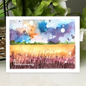 Aceo Original Art Wheat Field Original Watercolor Painting Miniature Aceo Card Tiny Mini Art Gift Ideas Space Art Countryside Landscape