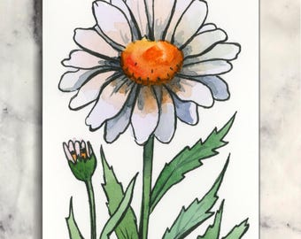 Original Daisy ACEO Watercolor Art Card Hand Painted Miniature Floral Collectible Gift
