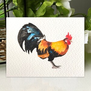 Aceo Original Art, dipinto originale ad acquerello di un gallo, cartolina Aceo in miniatura, piccola, mini arte, idee regalo, arte spaziale, opere d'arte di animali da fattoria