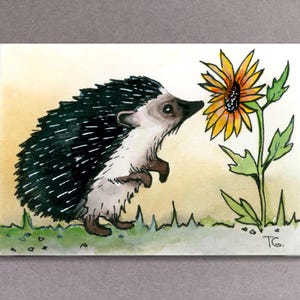 Riccio originale ad acquerello ACEO – Piccola opera d'arte animale – Miniatura di pittura boschiva
