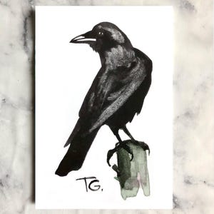 Crow Original Watercolor ACEO Painting – Small Bird Art, Miniature Wildlife Painting, Handmade Animal Artwork, Gift Art