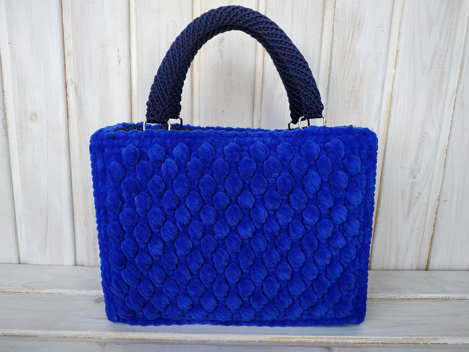 Knitted Bag Bright Blue Color. Crochet Bag With Transparent Etsy