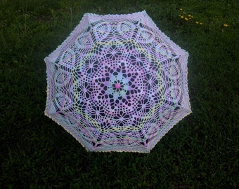 crochet umbrella for girls. Openwork summer umbrella. tracery umbrella. knitted crochet umbrella, summer accessory
