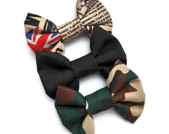 British Rock and Camo Hair Bow Set of 3, Indie 90s Scene, Pin up / Rockabilly Accessories