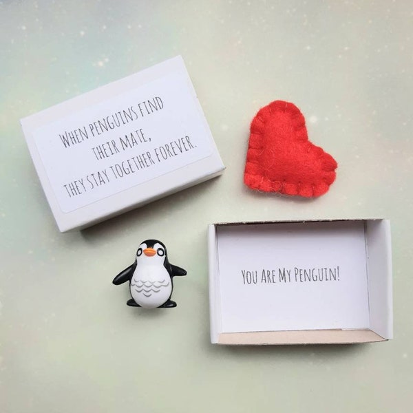 Cute Penguins Mate for Life Matchbox Gift, You're My Penguin, Boyfriend Anniversary Keepsake