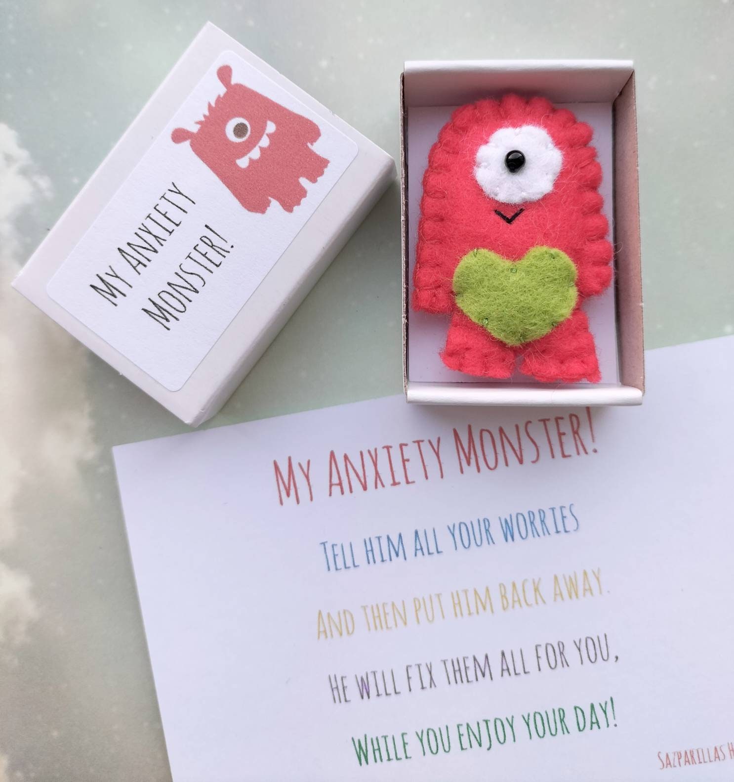 Angst Geschenk Sorgen Monster Streichholzschachtel, Pocket Pal Geschenk für  Freunde, psychische Gesundheit Box, Tröster - .de