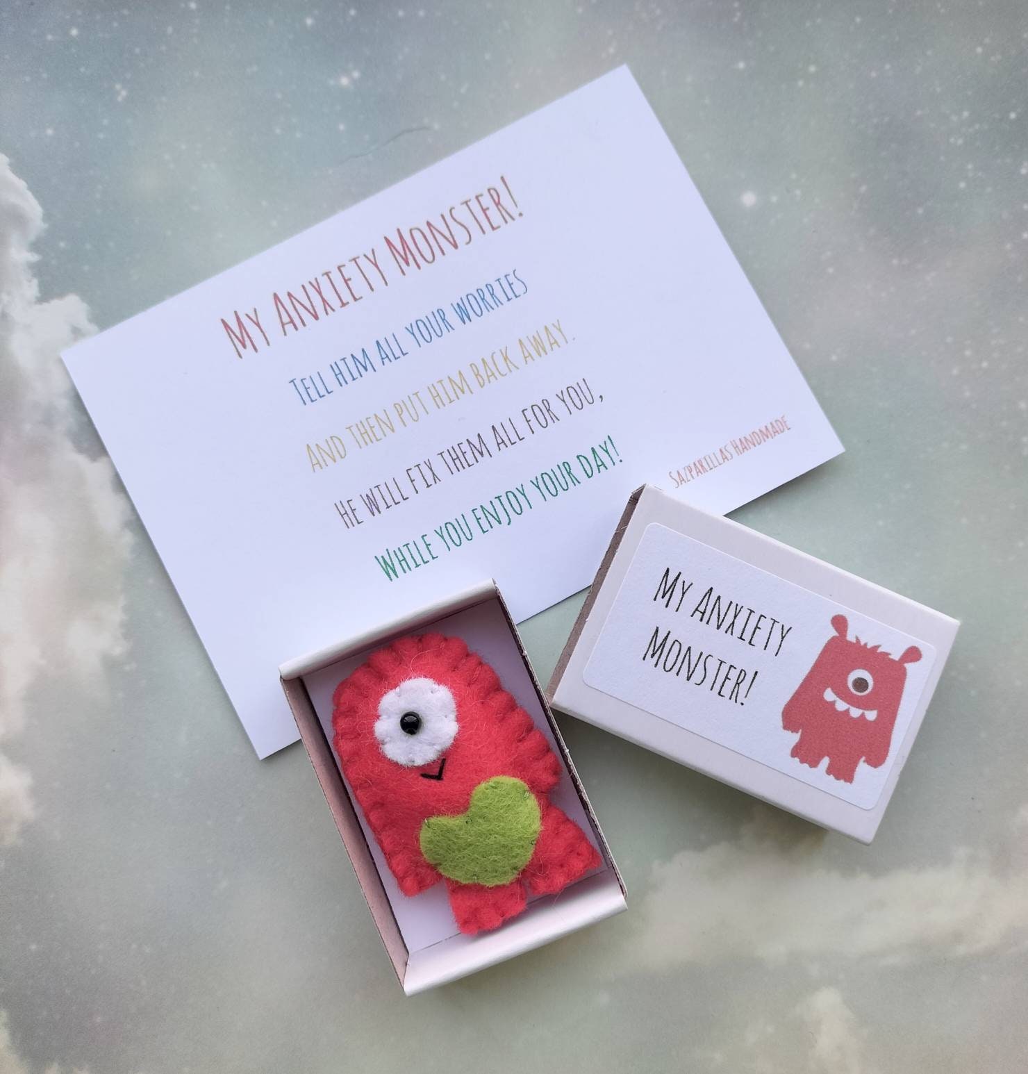 Angst Geschenk Sorgen Monster Streichholzschachtel, Pocket Pal Geschenk für  Freunde, psychische Gesundheit Box, Tröster - .de