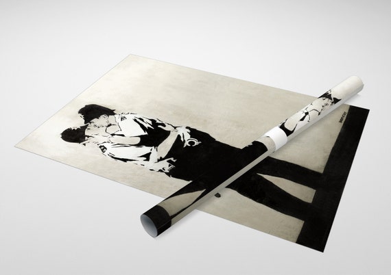 Kissing Cops Archival Canvas Print 30/"x20/" Banksy