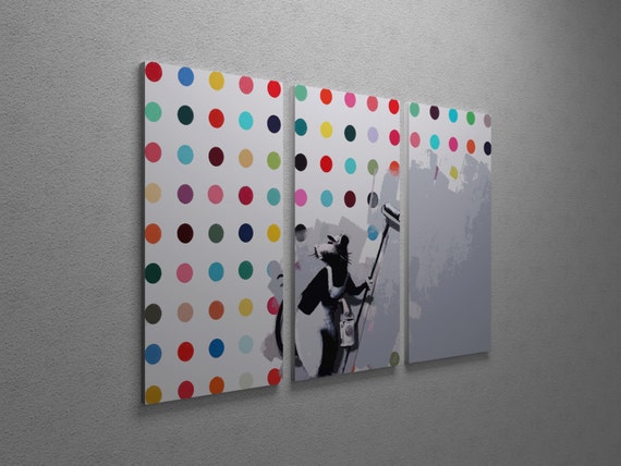 Banksy Maid In London Stretched Canvas Triptych Print 48/"x30/" BONUS WALL DECAL!