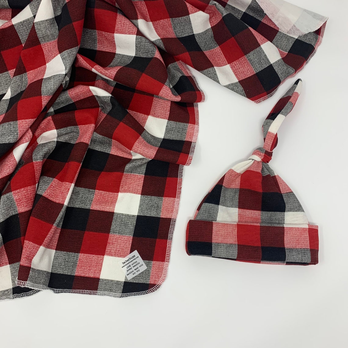 Red Black & White Buffalo Plaid Swaddle Hat Set Newborn Etsy