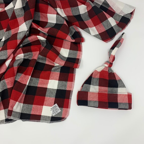 Red Black & White Buffalo Plaid Swaddle Hat Set Newborn | Etsy