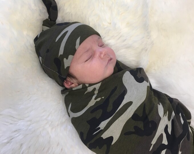 Classic Camo Swaddle Hat Set Camouflage Swaddle True Camouflage Colors Knotted Baby Hat Etsy
