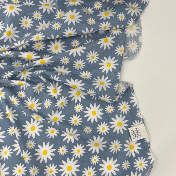 Daisy Print Swaddle | Blue Floral Swaddle | Baby Girl Lightweight Blanket | cotton Jersey knit swaddle |